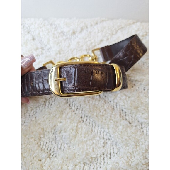 THE LIMITED Brown Croc Leather Chunky Chain Belt Women's Small Made In Italy - Picture 6 of 7